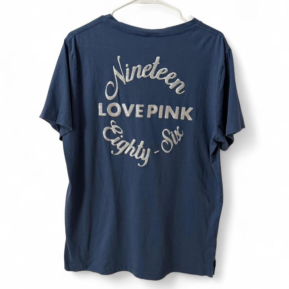 Victoria’s Secret PINK Blue & Silver bling campus pocket tee - Size L - Picture 2 of 4